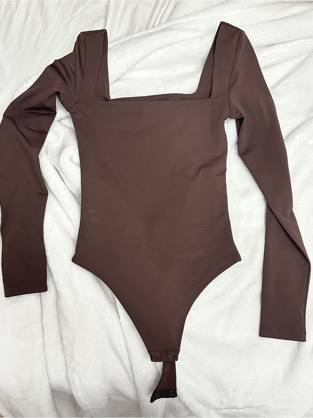 Babaton Aritzia Long Sleeve Square Neck One-Piece Bodysuit in Brown